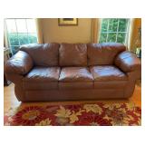 Sealy Furniture Brown Leather Overstuffed Sofa