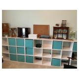 White Cube Shelving Units and Assorted Decor