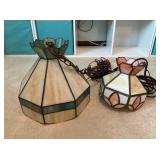 Two Stained Slag Glass Pendant Lamps