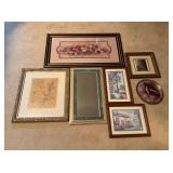 Set of Framed Prints, Mirror and Decorative Plate