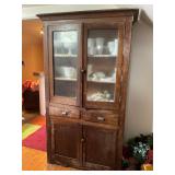 Antique Oak Two-Piece Kitchen Cabinet