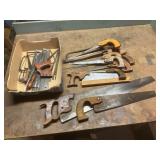 Assortment of Antique Hand Saws and Miter Box