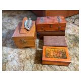 Group of Vintage Wooden Boxes and Shoe Accessories