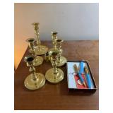 Group of Baldwin Forged Brass Candlesticks and Pen