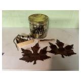 Pretzel can, oil, cans, knickknack, shelves,