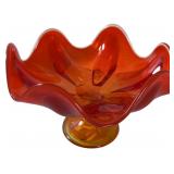 Persimmon Swung Glass Handkerchief Pedestal Bowl