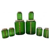 Set of Green Ribbed Glass Kitchen Canisters