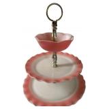 Three-Tier Pink Ruffled Edge Glass Serving Stand