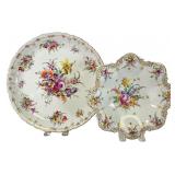 Two Dresden Porcelain Floral Serving Pieces