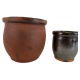 Two American Primitive Redware Storage Crocks