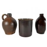 Trio of 19th Century Albany Slip Stoneware Items
