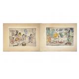 Pair of Hand-Colored Emil Medardus Drypoints
