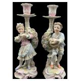 Pair of Dresden Porcelain Figural Candlesticks