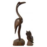 Two Mid Century Modern Hand Carved Wooden Birds