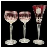 Three Waterford Ruby Cased Crystal Stemware Pieces