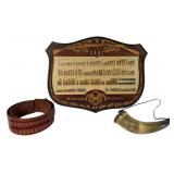 Hornady Bullet Display, Leather Belt, and Horn