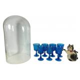Erphila Cat Teapot, Noritake Goblets & Glass Dome