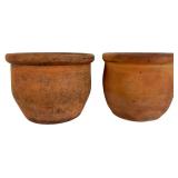 Pair of Antique Glazed Redware Crocks