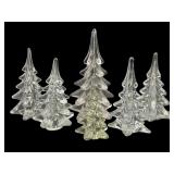 Six Clear and Citrine Tinted Glass Trees