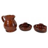 Breininger Redware Pitcher and Candle Holders