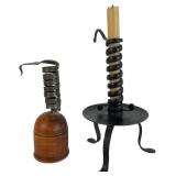 Two Wrought Iron Spiral Courting Candlesticks
