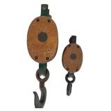 Two Upson-Walton Wooden Block and Tackle Pulleys