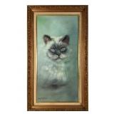 Signed Siamese Cat Oil Painting