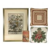 Botanical Print, Needlepoint Pillows & Book