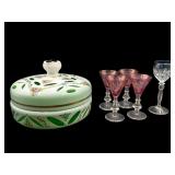 Bohemian Cased Glass Box and Assorted Stemware