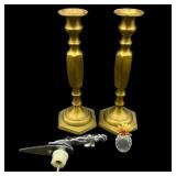 Brass Candlesticks, Swarovski Pineapple and Jaguar