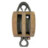 Vintage Double-Sheave Wood and Metal Block