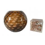 Amber Optic Vase and Acrylic Penny Paperweight