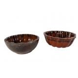 Two Antique Redware Pottery Baking Molds