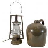 Two Pieces of Americana Comprising Jug and Lantern