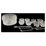 Lalique Swan Bowl with Glass Salts and Spoons