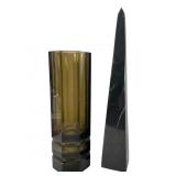 Black Marble Obelisk and Art Deco Style Glass Vase