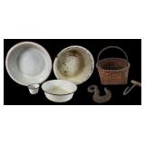 Enamelware Vessels, Basket & Hooks