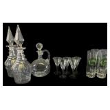 Group of Vintage Glass Decanters and Stemware
