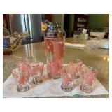 H./A. Mid-Cent Dancink Pink Elephant's Coctail Shaker & 6-Double Shot Glasses