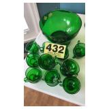 Forrest green punchbowl and cups