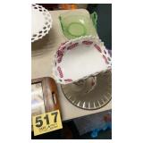 Cake stands, misc glass