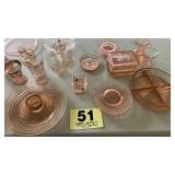 Assorted pink depression glass