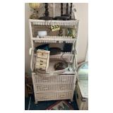 Wicker shelf, mirror, trunk and contents