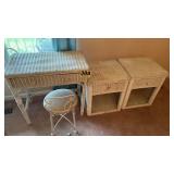 Wicker desk and 2 tables