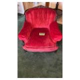Red Victorian chair and couch