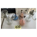 Pink and blue 1950's lamps and candle holders