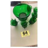 Forrest green punch bowl and cups