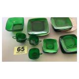 Forrest green plates, cups and saucers