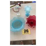 Cranberry and blue glassware