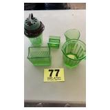 Assortment of green depression glass